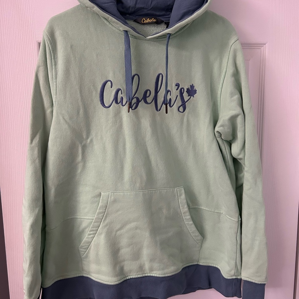 Cabela's Blue and Light Green Fleece Hoodie